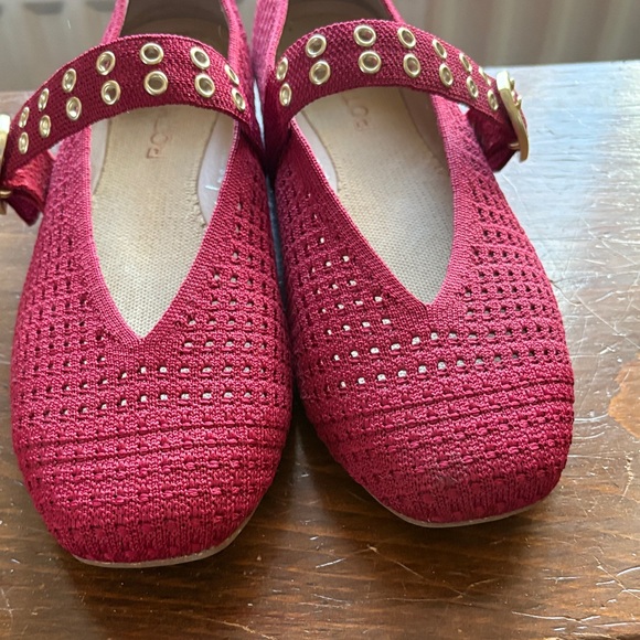 Rothy's Max Buckle Mary Jane Ruby Mesh  Square Toe Flats with Strap - Picture 5 of 9